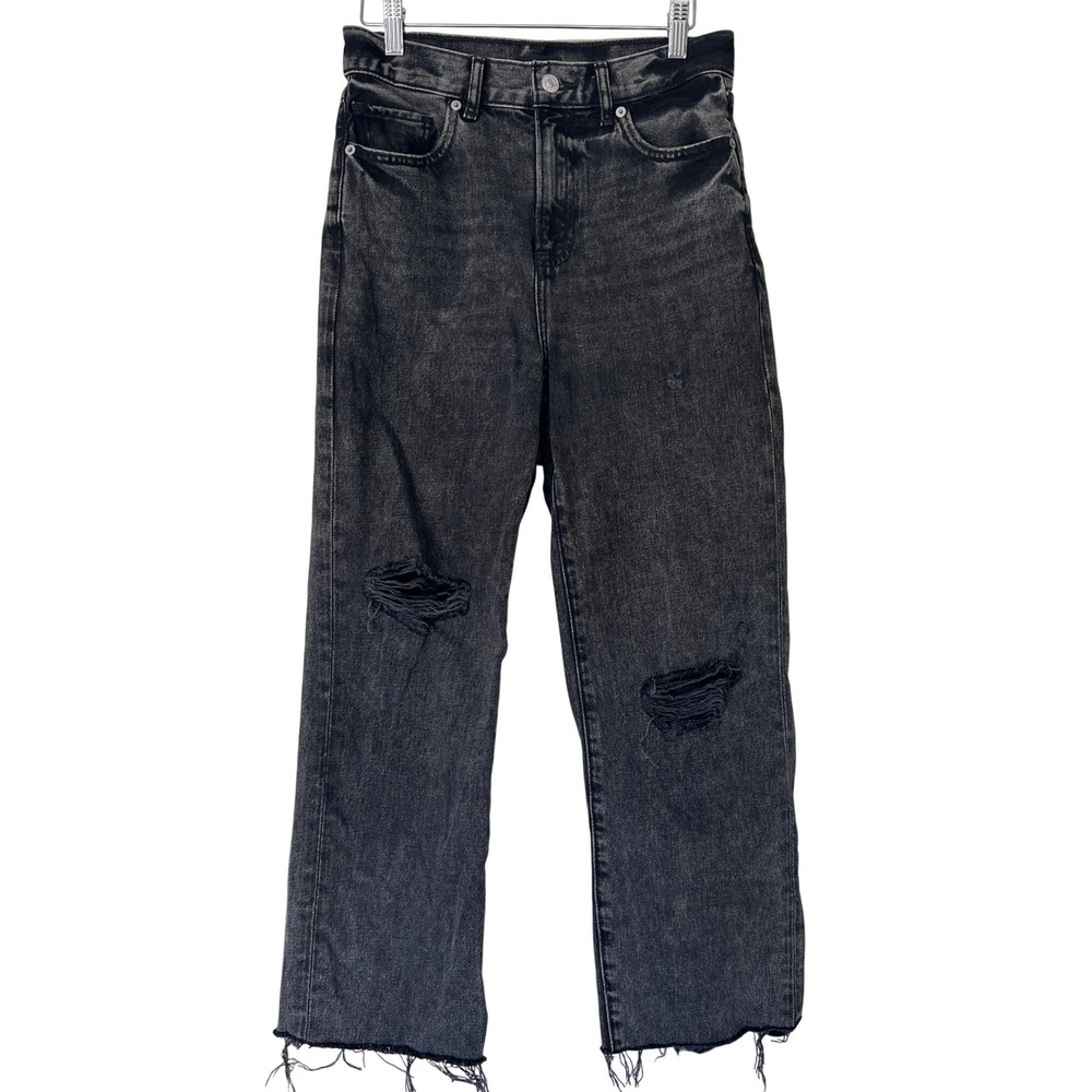 Express Black Straight Ankle Jeans Women 4 Distressed High Rise 100% Cotton Edgy